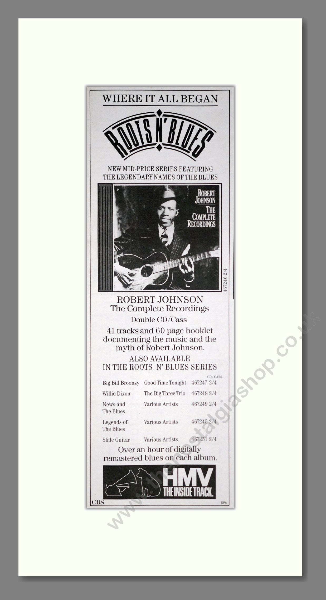 Various Artists - Roots N Blues Compilation. Vintage Advert 1990 (ref AD201449)
