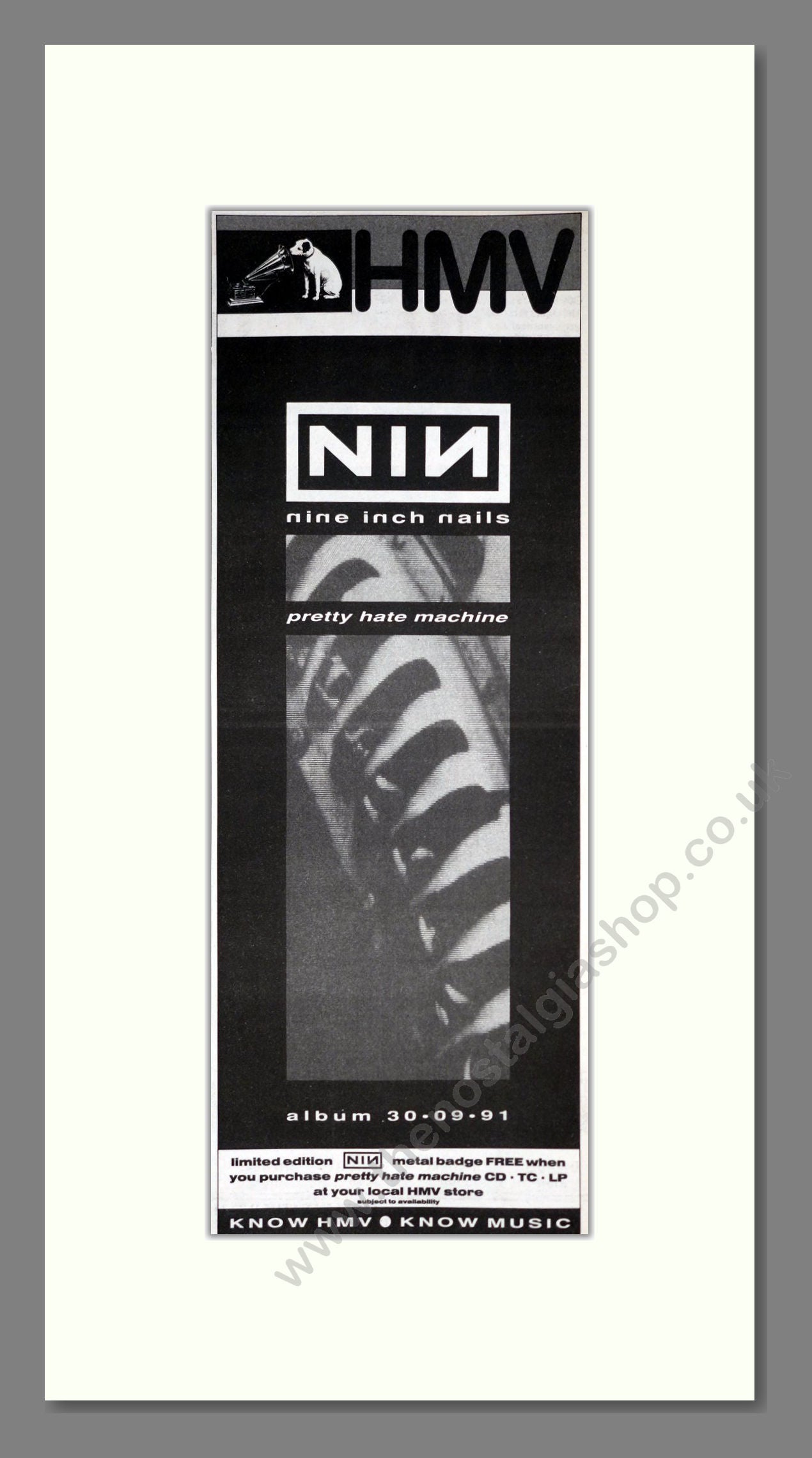 Nine Inch Nails - Pretty Hate Machine. Vintage Advert 1991 (ref AD201454)