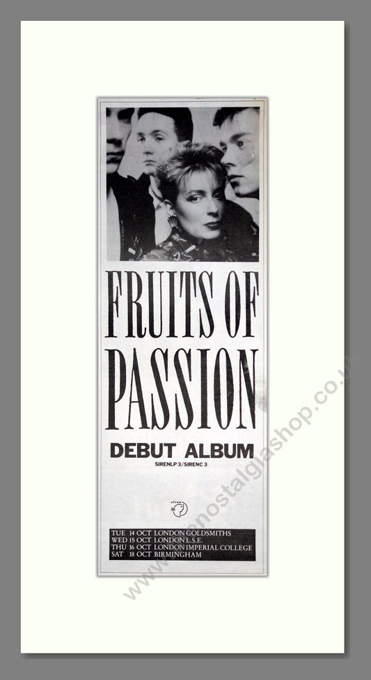Fruits Of Passion - Debut Album. Vintage Advert 1986 (ref AD201456)