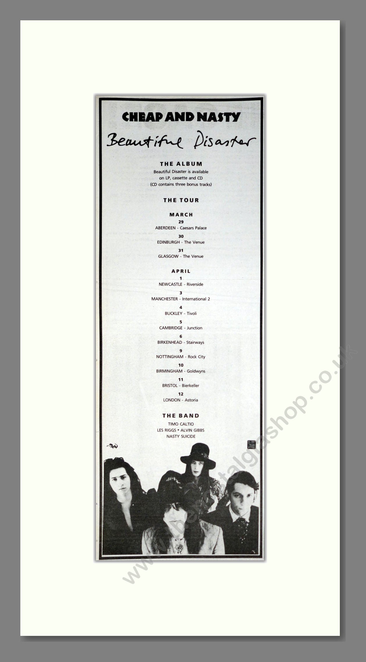 Cheap And Nasty - Beautiful Disaster. Vintage Advert 1991 (ref AD201463)