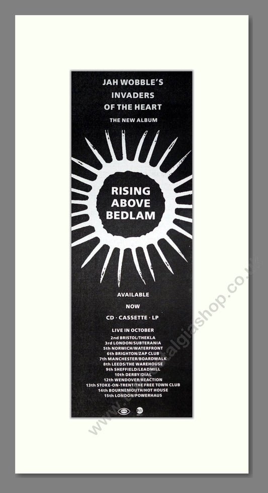 Jah Wobble - Rising Above Bedlam. Vintage Advert 1991 (ref AD201466)