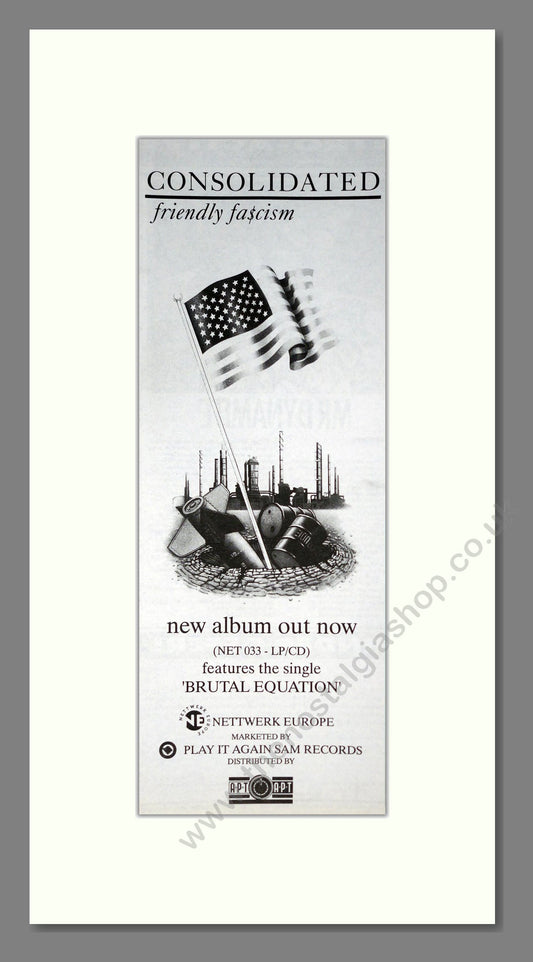 Consolidated - Friendly Fa$cism. Vintage Advert 1991 (ref AD201476)