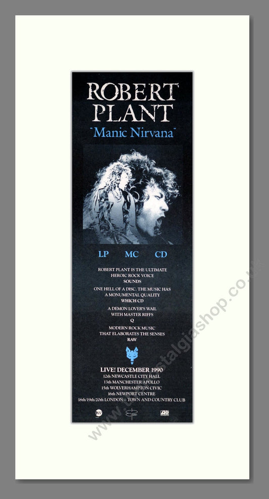 Robert Plant - Manic Nirvana. Vintage Advert 1990 (ref AD201490)