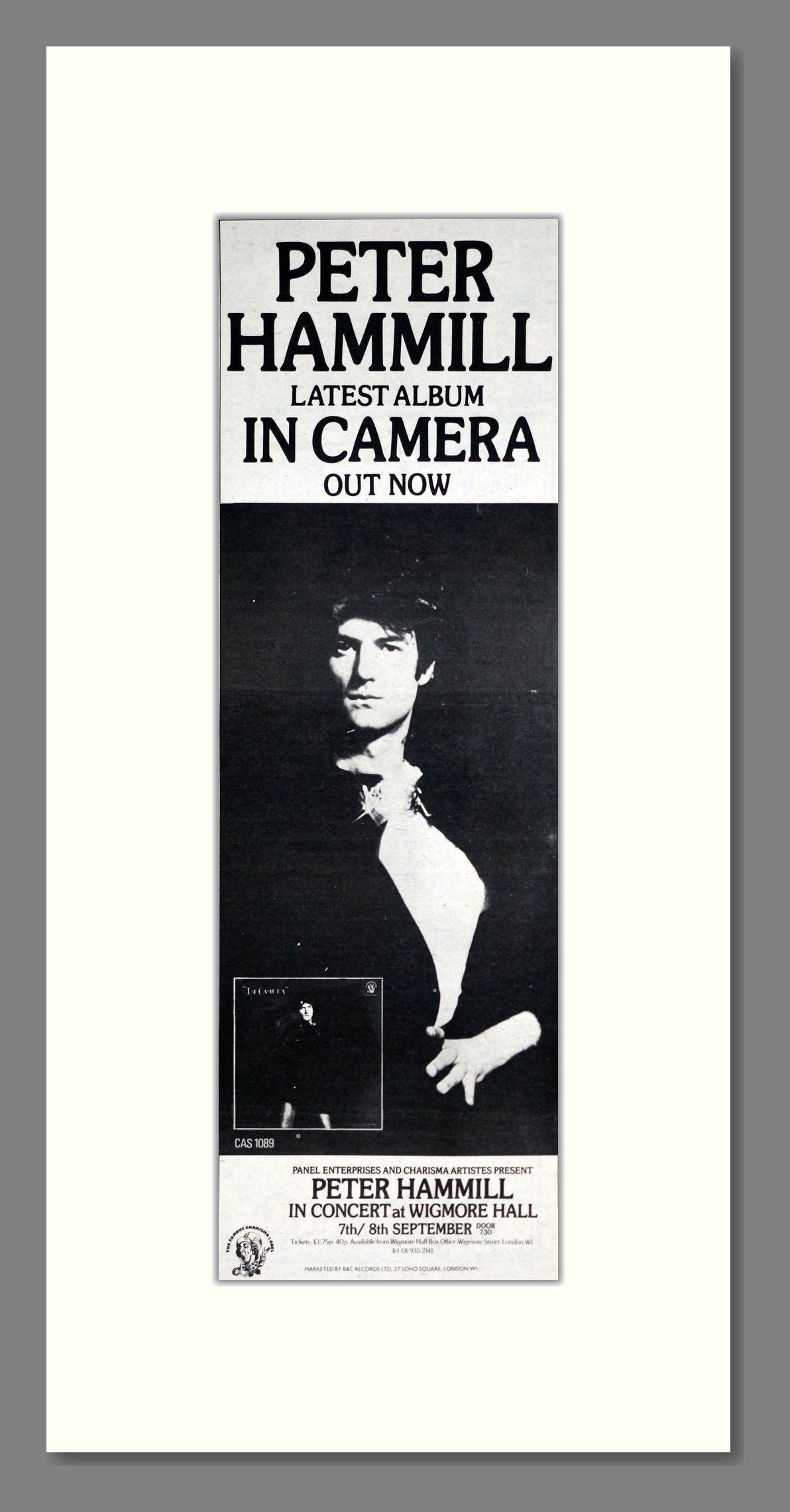 Peter Hammill - In Camera. Vintage Advert 1974 (ref AD201492)