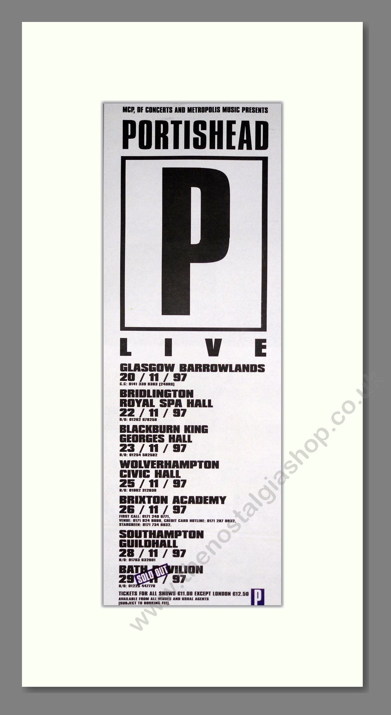 Portishead - UK Tour. Vintage Advert 1997 (ref AD201497)