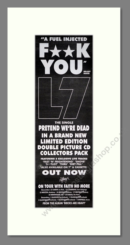 L7 - Pretend We're Dead. Vintage Advert 1992 (ref AD201500)