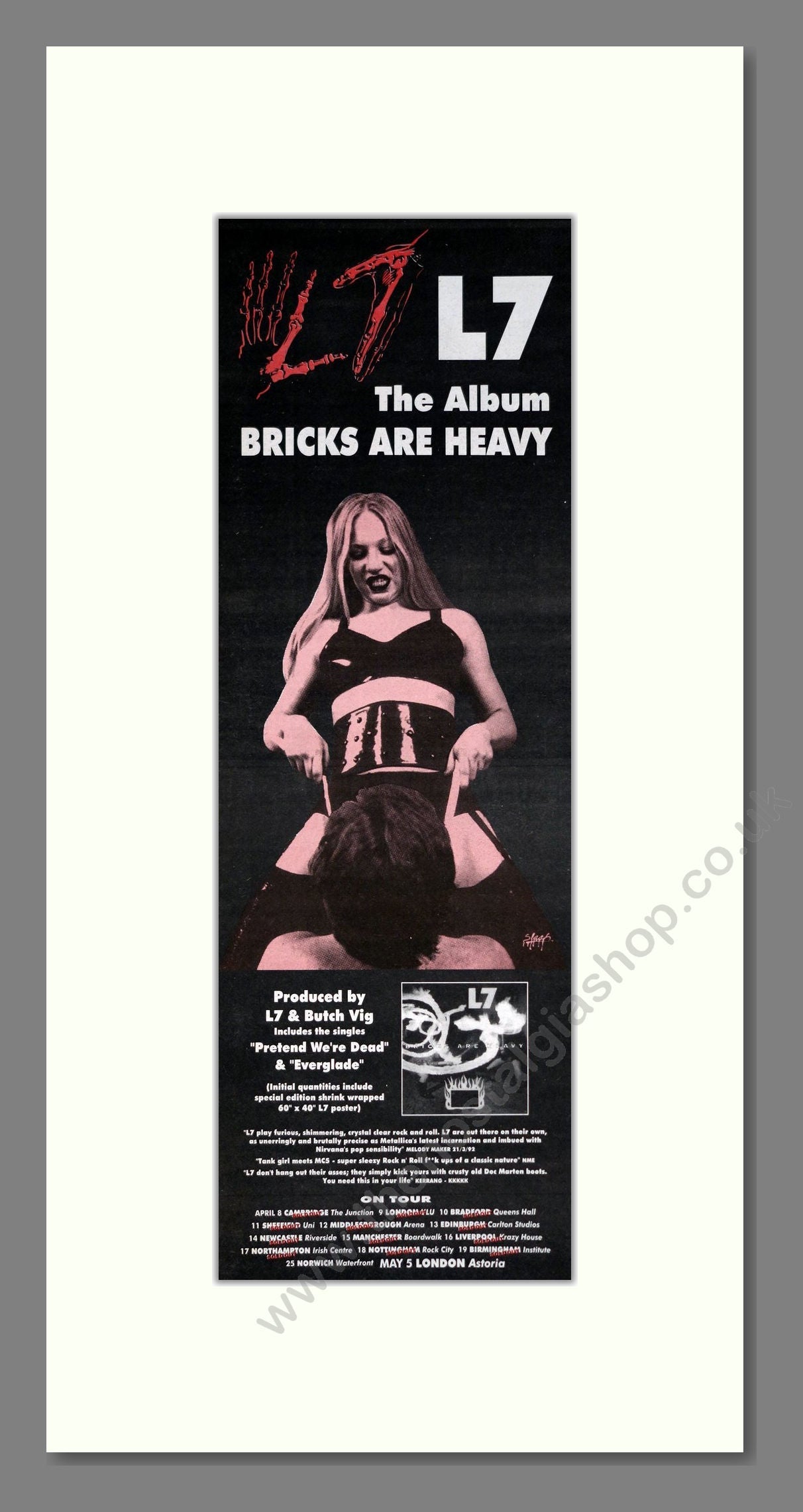 L7 - Bricks Are Heavy. Vintage Advert 1992 (ref AD201501)