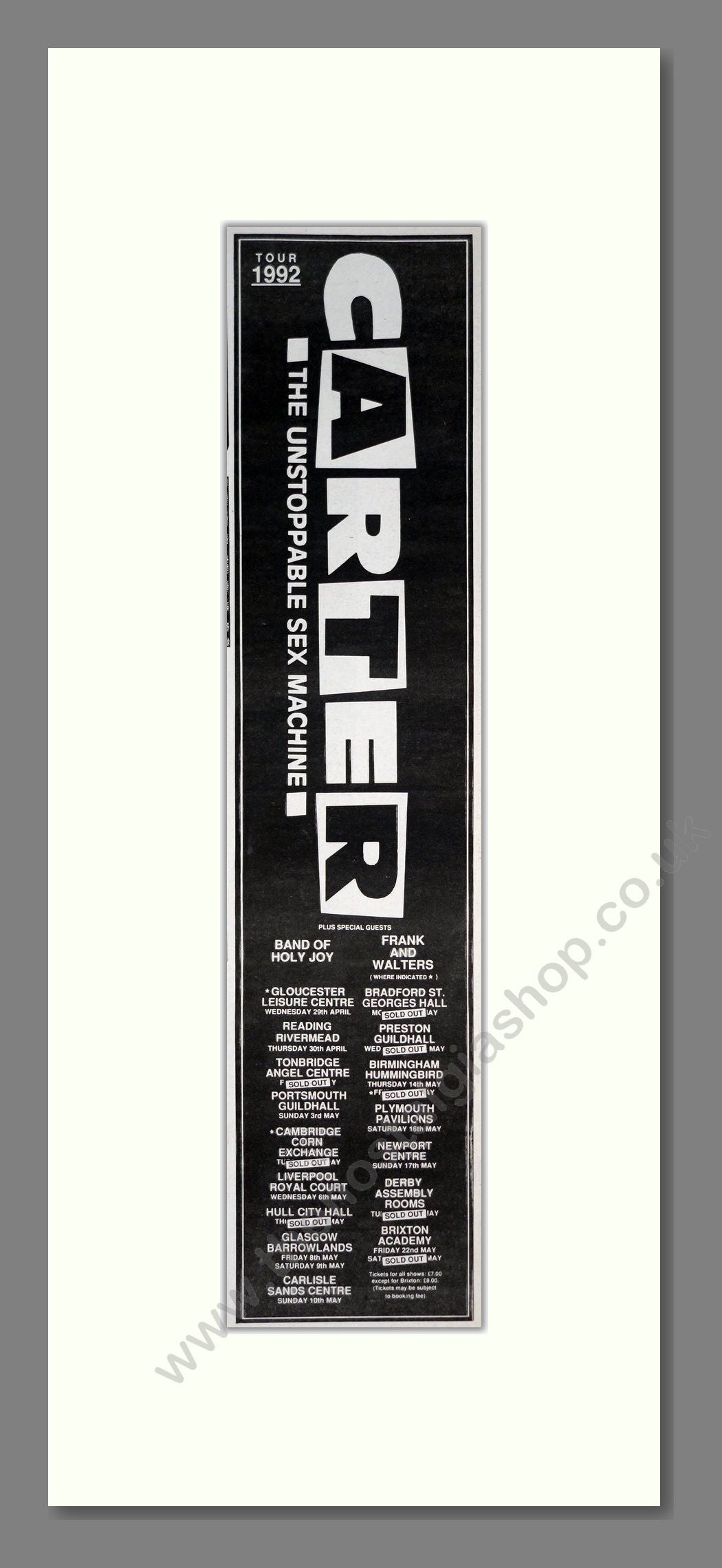 Carter USM - UK Tour. Vintage Advert 1992 (ref AD201502)