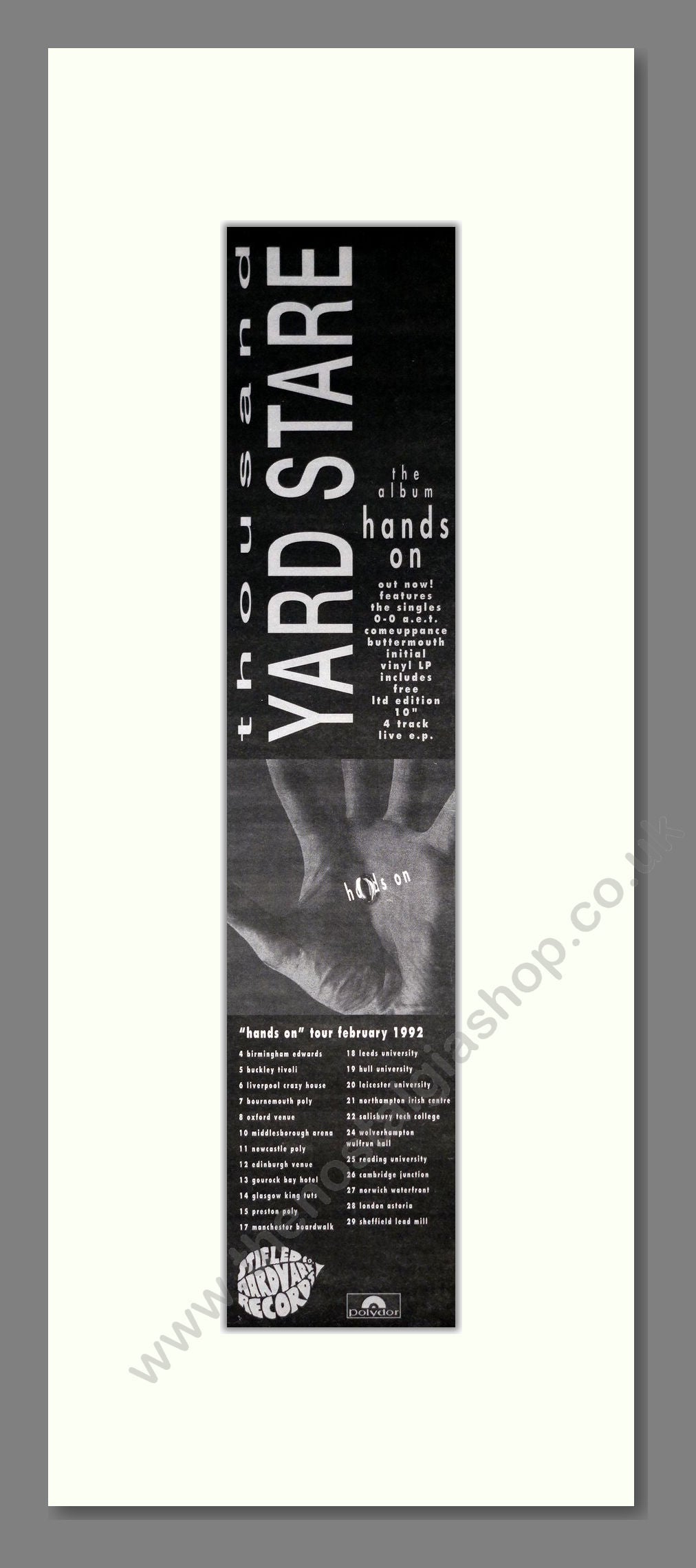 Thousand Yard Stare - Hands On. Vintage Advert 1992 (ref AD201522)