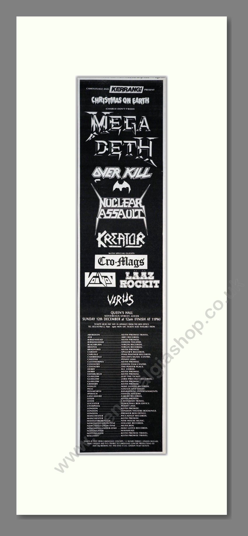 Christmas On Earth (Kerrang) - Line Up (Megadeth and Others). Vintage Advert 1987 (ref AD201539)