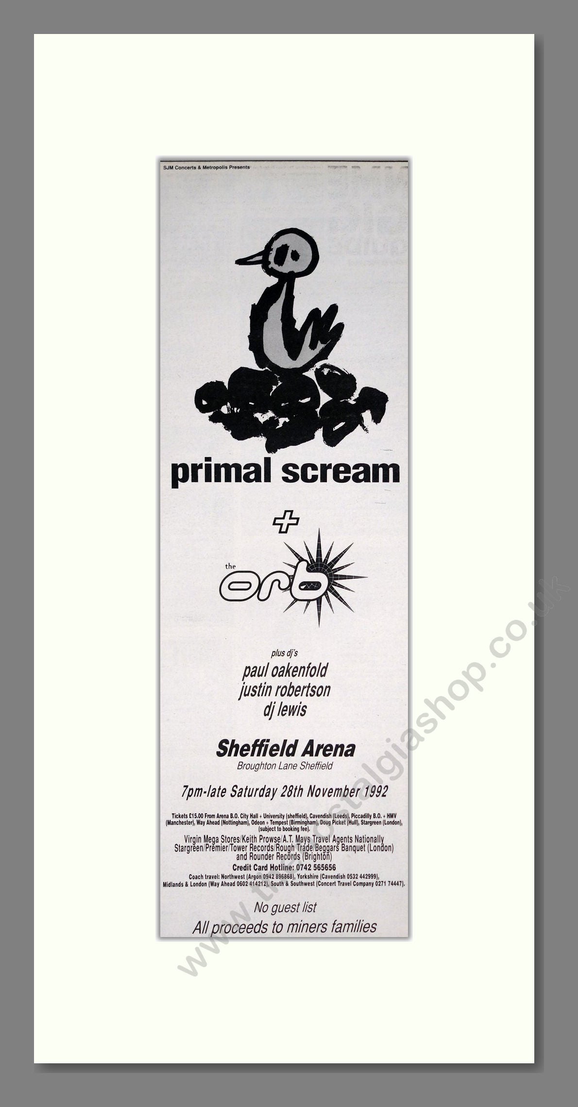 Primal Scream / Orb - At Sheffield Arena. Vintage Advert 1992 (ref AD201543)