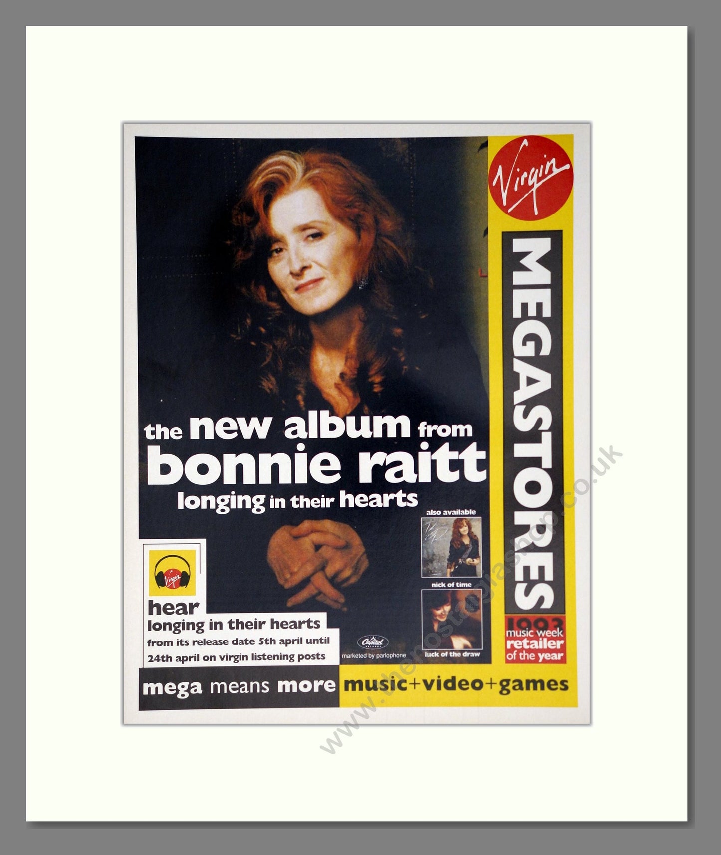 Bonnie Raitt - Longing In Their Hearts. Vintage Advert 1994 (ref AD63732)