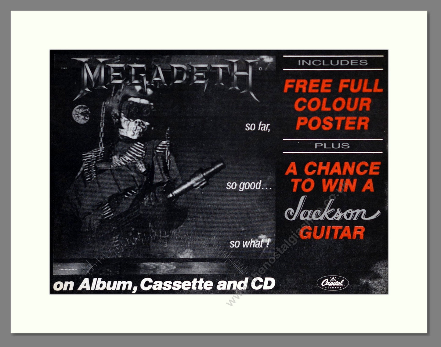 Megadeth - So Far, So Good, So What. Vintage Advert 1988 (ref AD63748)
