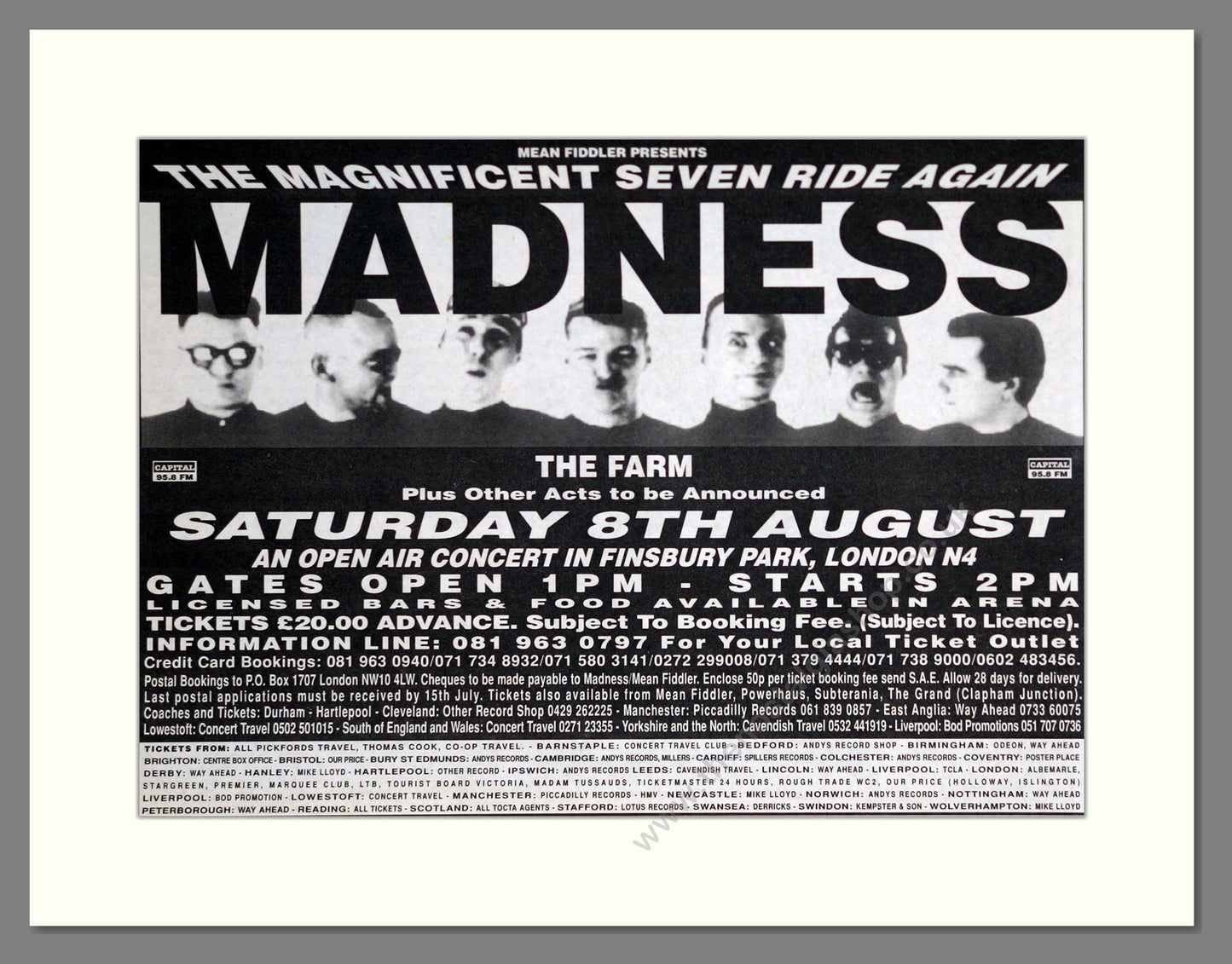 Madness / The Farm - Finsbury Park. Vintage Advert 1992 (ref AD63778)