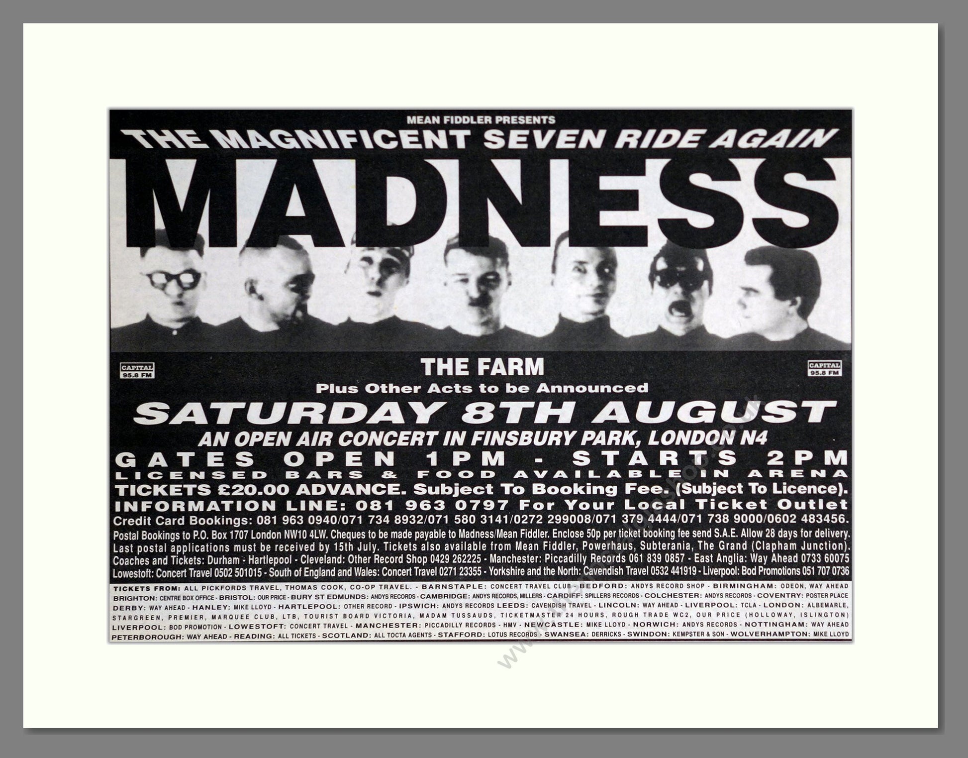 Madness / The Farm - Finsbury Park. Vintage Advert 1992 (ref AD63778)
