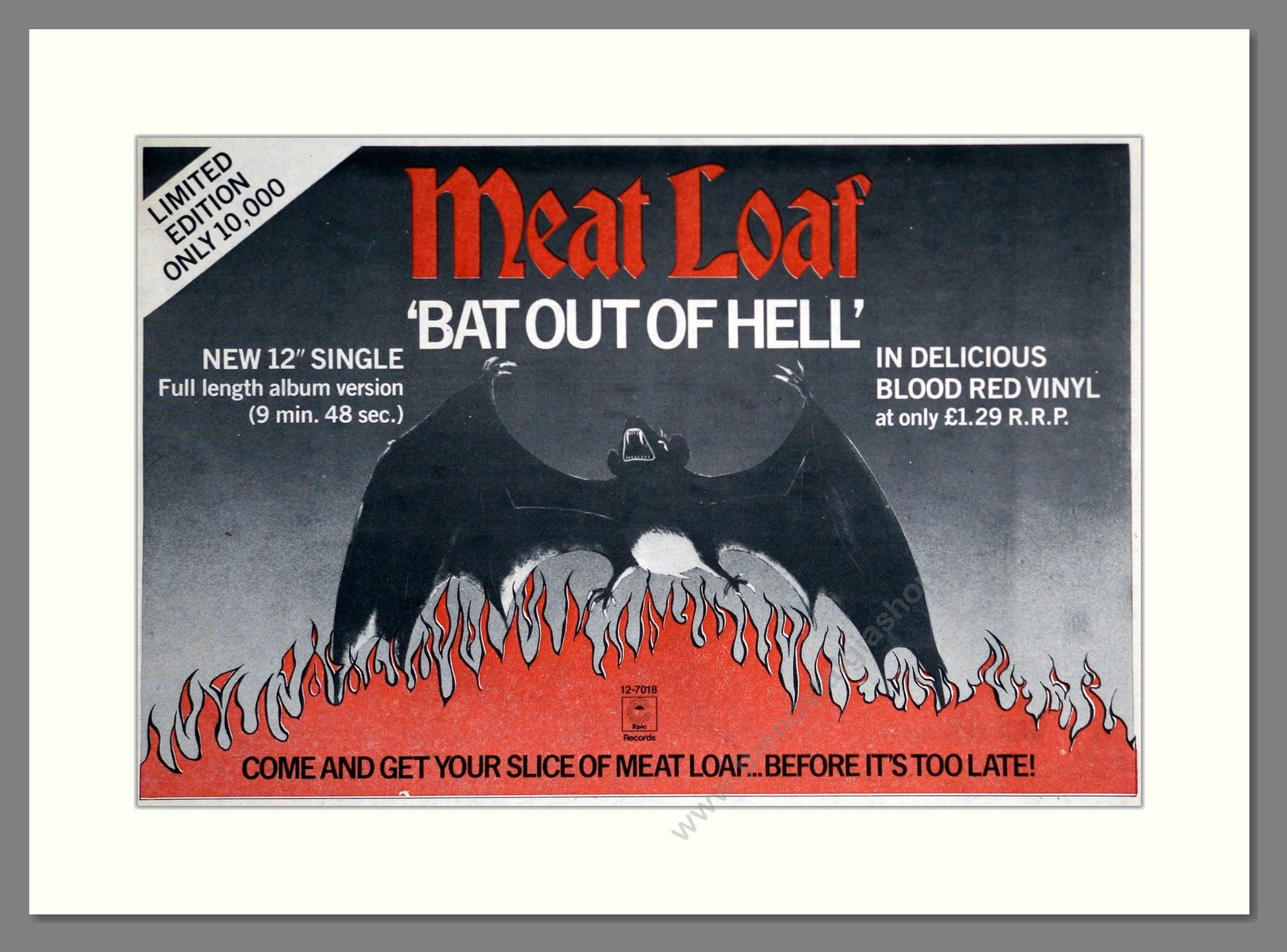Meat Loaf - Bat Out Of Hell. Vintage Advert 1979 (ref AD63779)