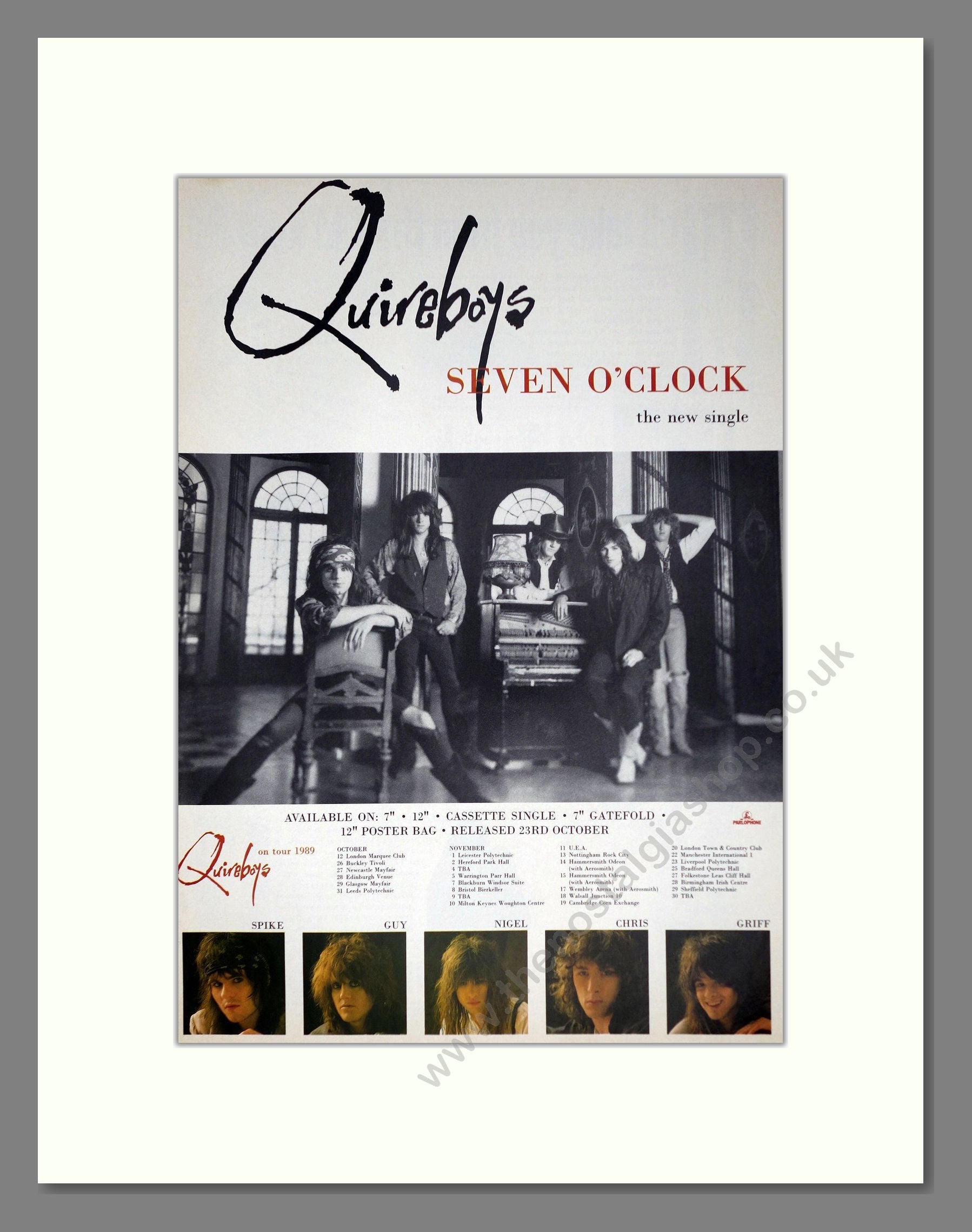 Quireboys - Seven O'Clock. Vintage Advert 1989 (ref AD63799)