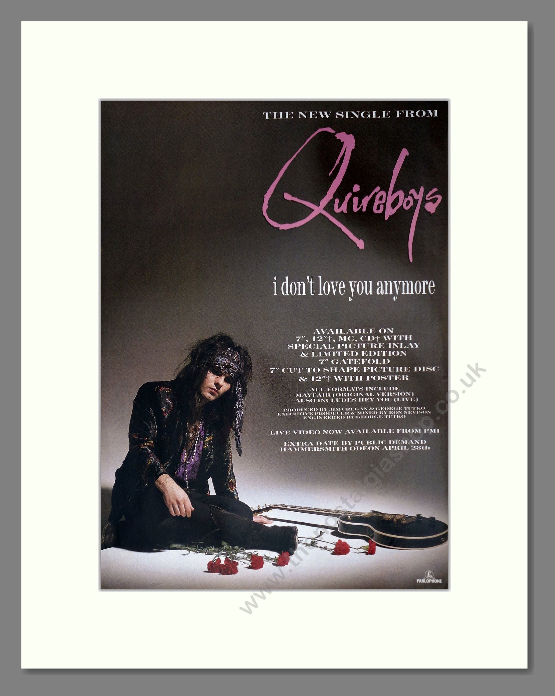 Quireboys - I Don't Love You Any More. Vintage Advert 1990 (ref AD63803)