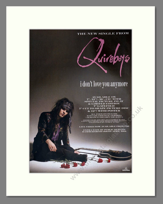 Quireboys - I Don't Love You Any More. Vintage Advert 1990 (ref AD63803)