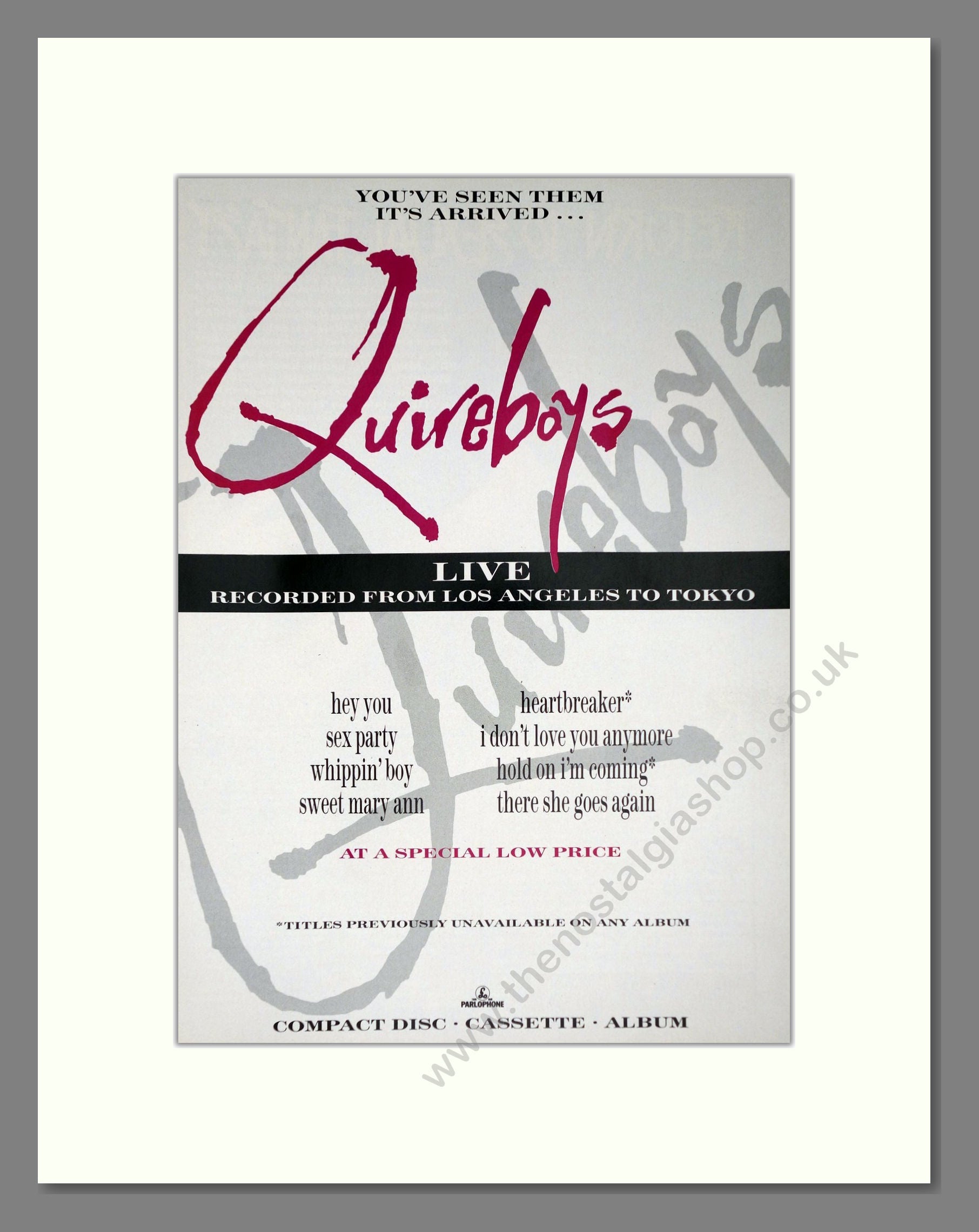 Quireboys - Live Album. Vintage Advert 1990 (ref AD63805)