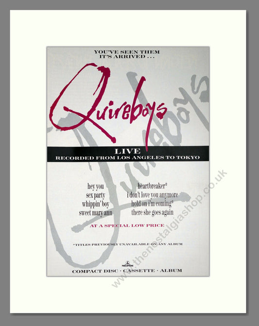Quireboys - Live Album. Vintage Advert 1990 (ref AD63805)