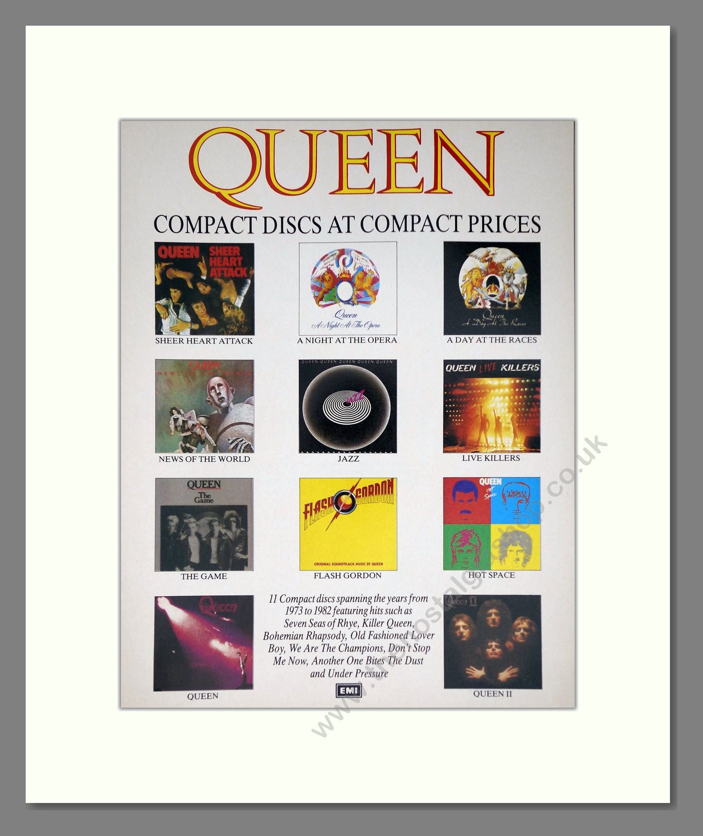 Queen - Various Albums. Vintage Advert 1988 (ref AD63822)