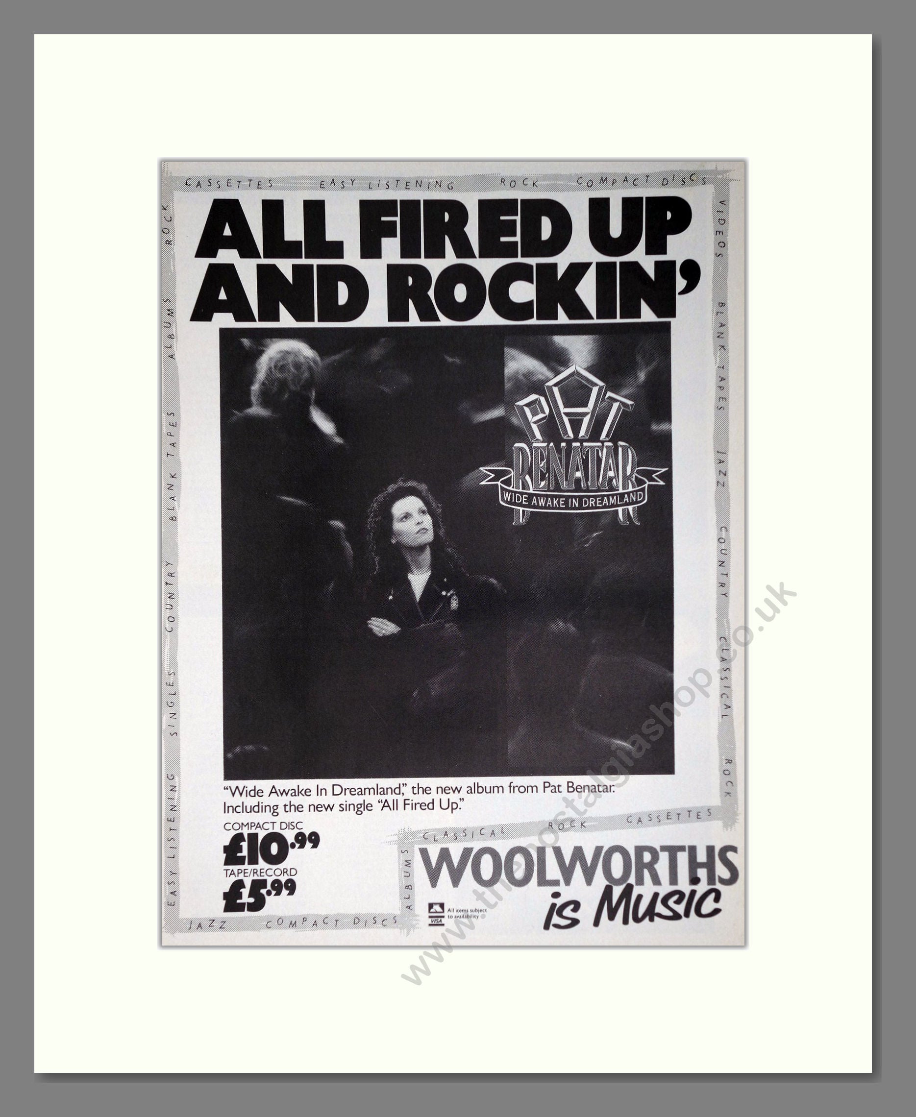 Pat Benatar - Wide Awake In Dreamland. Vintage Advert 1988 (ref AD63832)