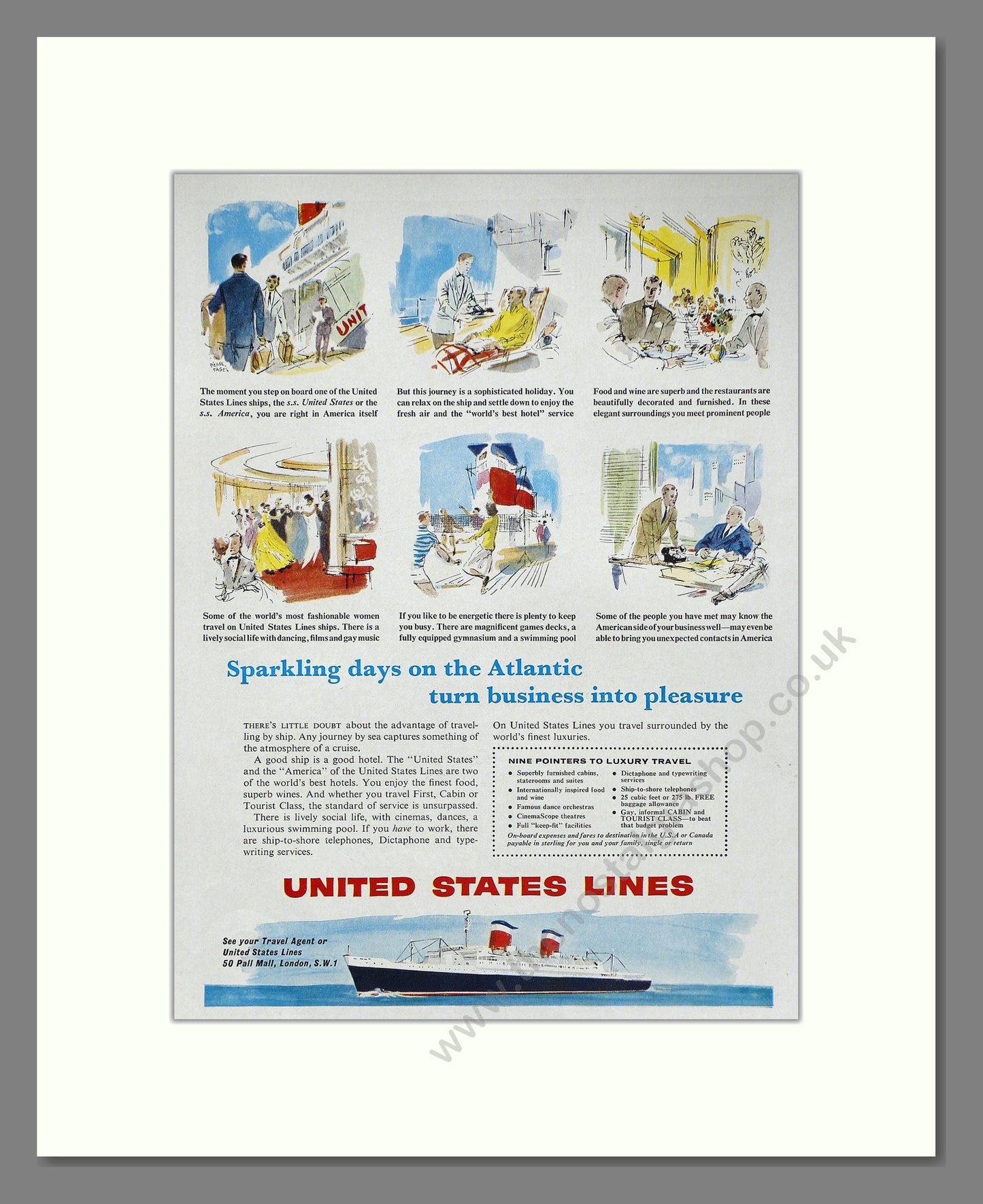 United States Lines - SS United States /  America Sparkling Days On The Atlantic. Vintage Advert 1959 (ref AD63844)