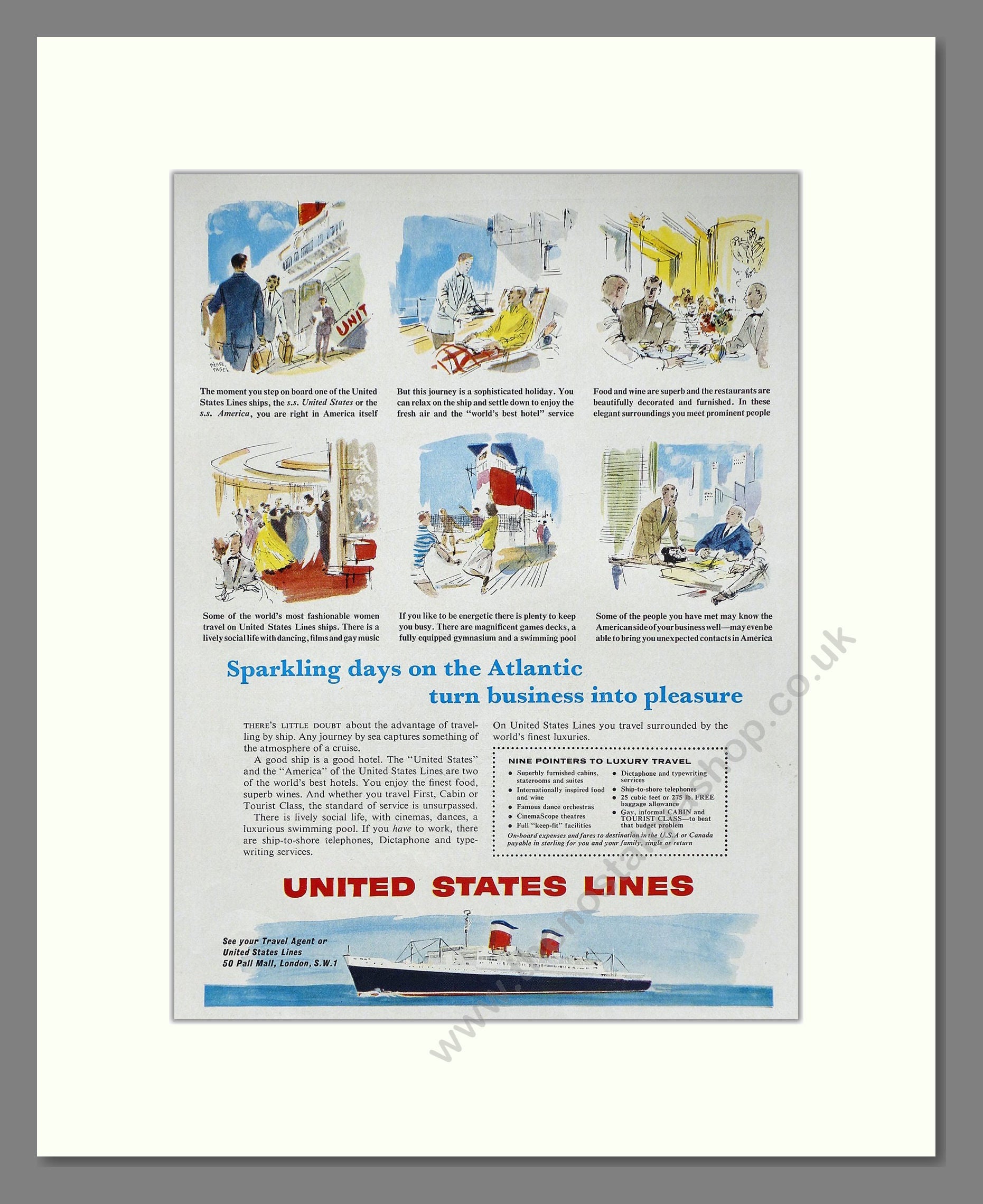 United States Lines - SS United States /  America Sparkling Days On The Atlantic. Vintage Advert 1959 (ref AD63844)