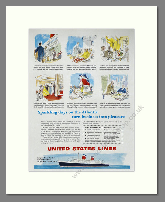 United States Lines - SS United States /  America Sparkling Days On The Atlantic. Vintage Advert 1959 (ref AD63844)