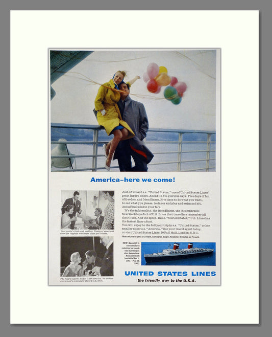 United States Lines - SS United States / America Here We Come. Vintage Advert 1961 (ref AD63846)