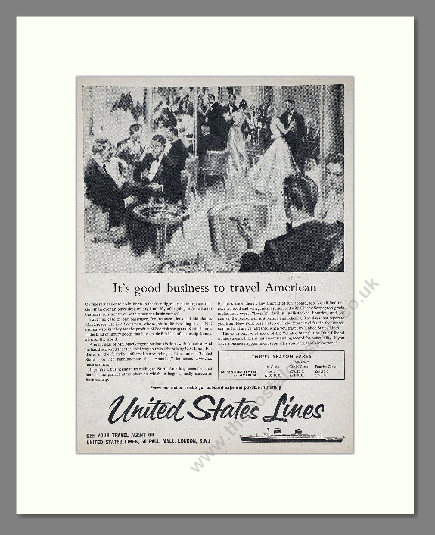 United States Lines - SS United States / It's Good Business To Travel America. Vintage Advert 1957 (ref AD63847)