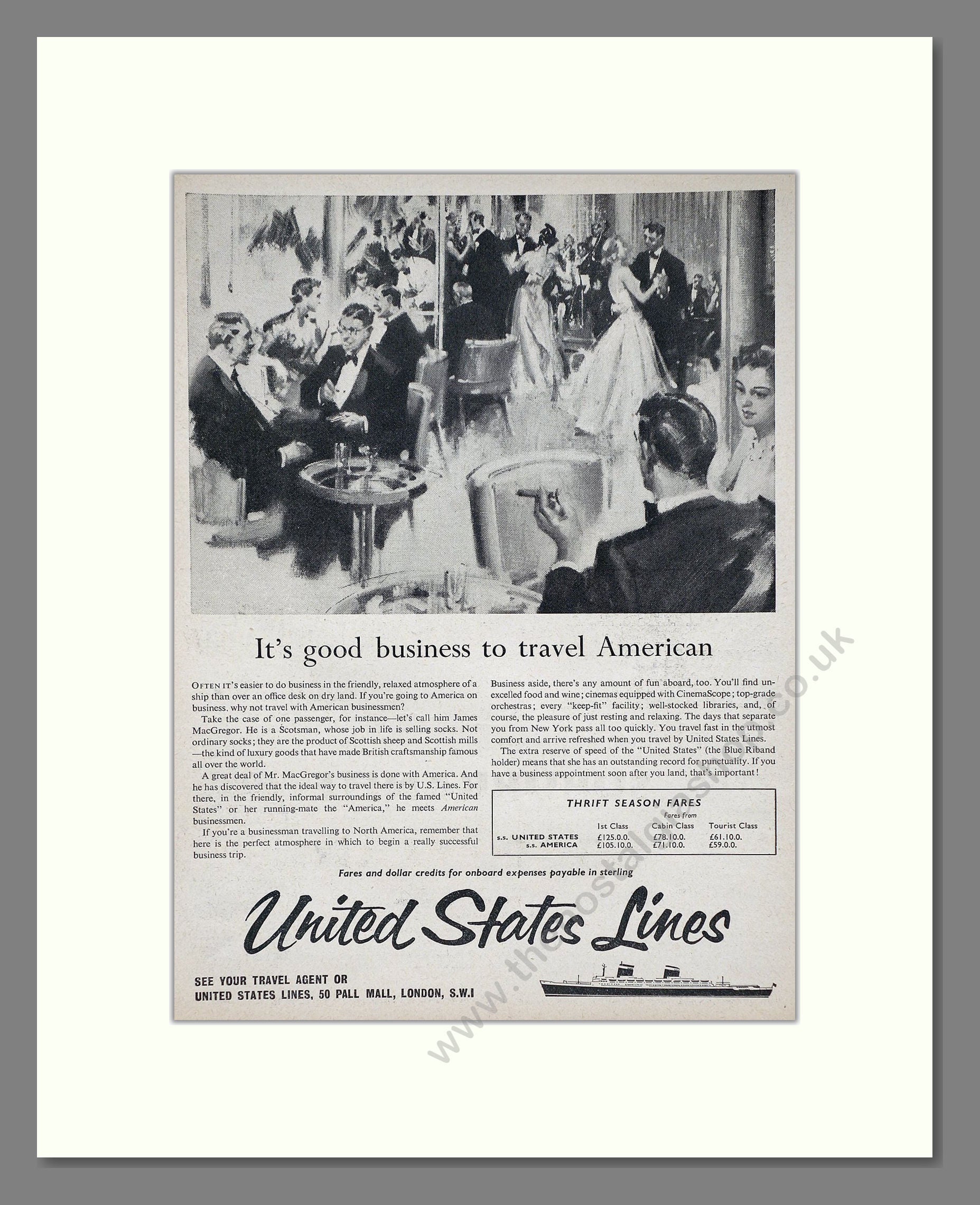 United States Lines - SS United States / It's Good Business To Travel America. Vintage Advert 1957 (ref AD63847)