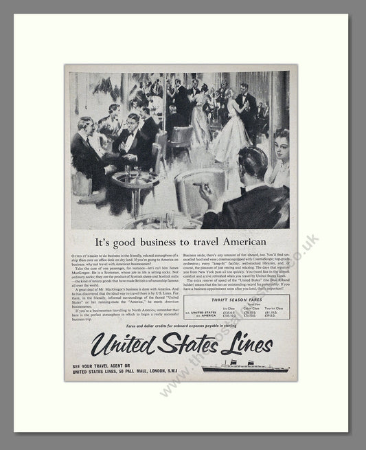 United States Lines - SS United States / It's Good Business To Travel America. Vintage Advert 1957 (ref AD63847)