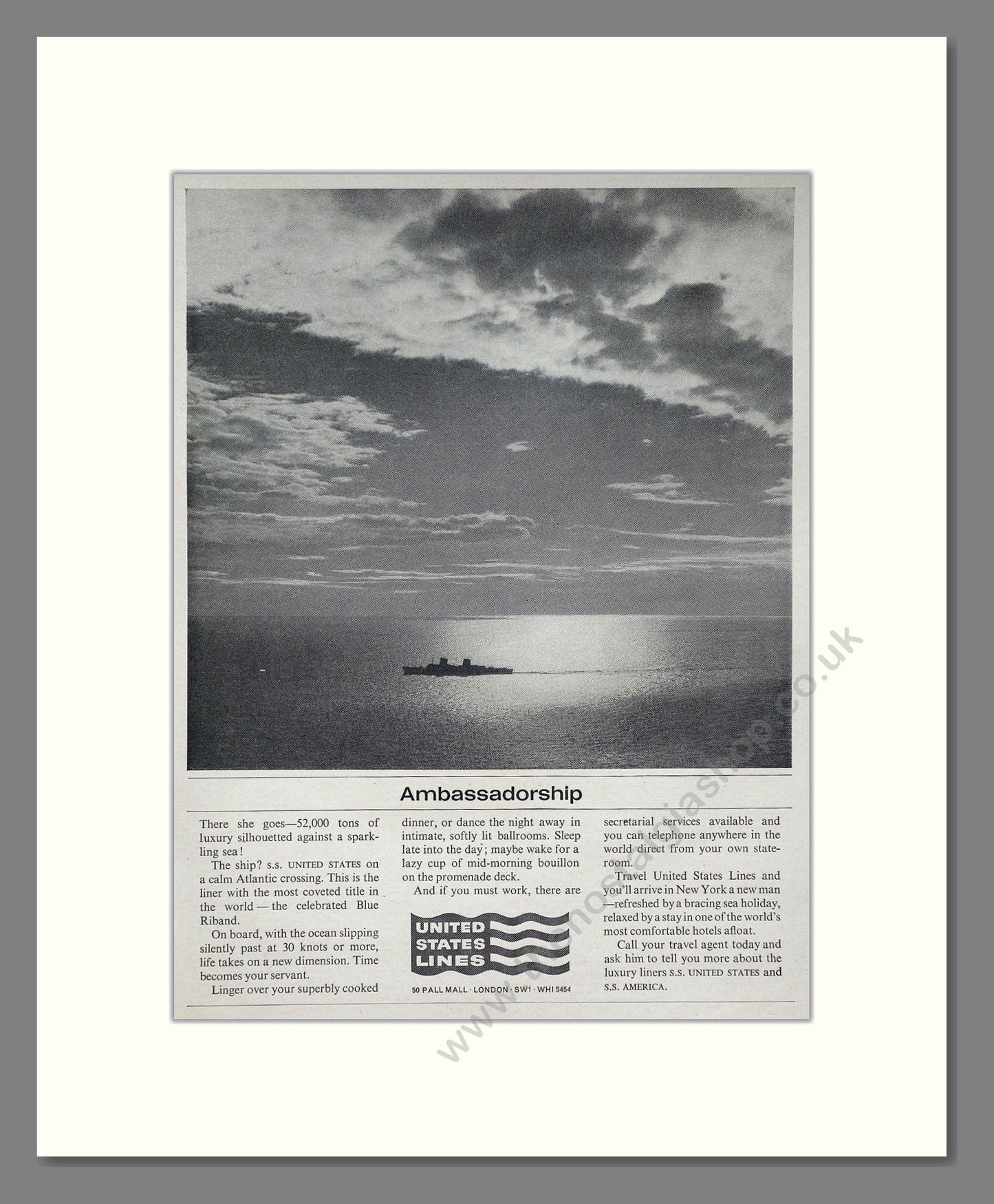 United States Lines - SS United States / Ambassadorship. Vintage Advert 1964 (ref AD63848)