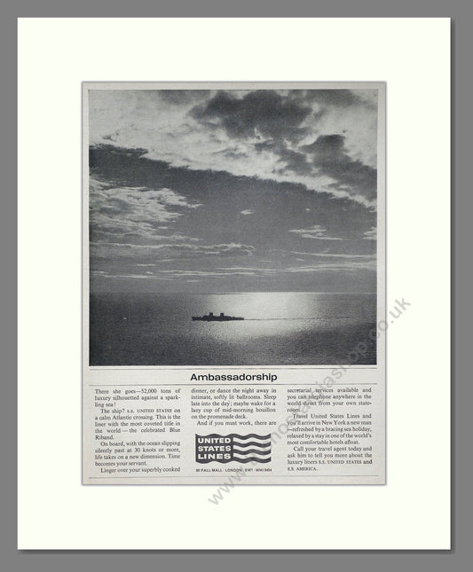 United States Lines - SS United States / Ambassadorship. Vintage Advert 1964 (ref AD63848)