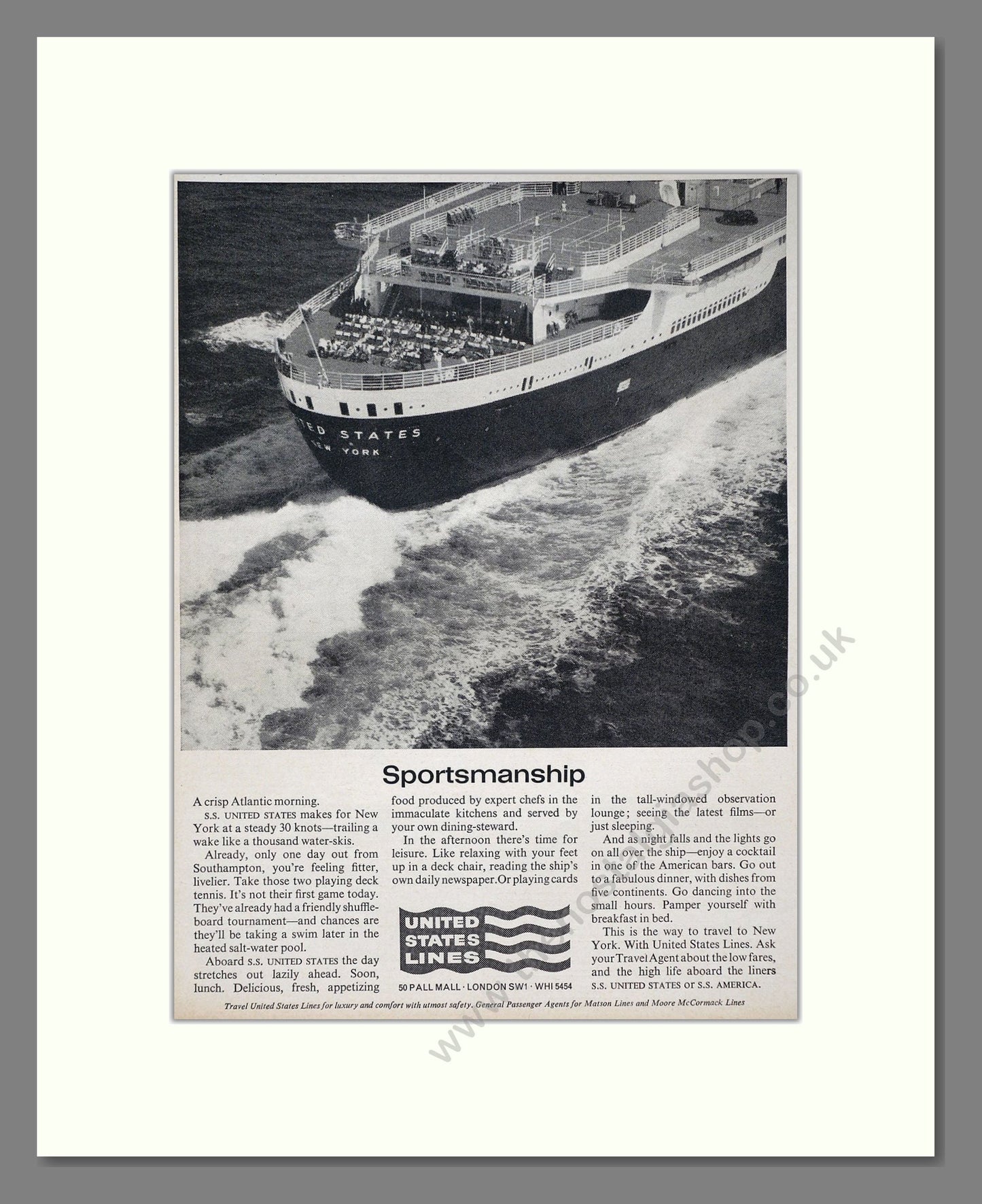 United States Lines - SS United States / Sportsmanship. Vintage Advert 1964 (ref AD63849)