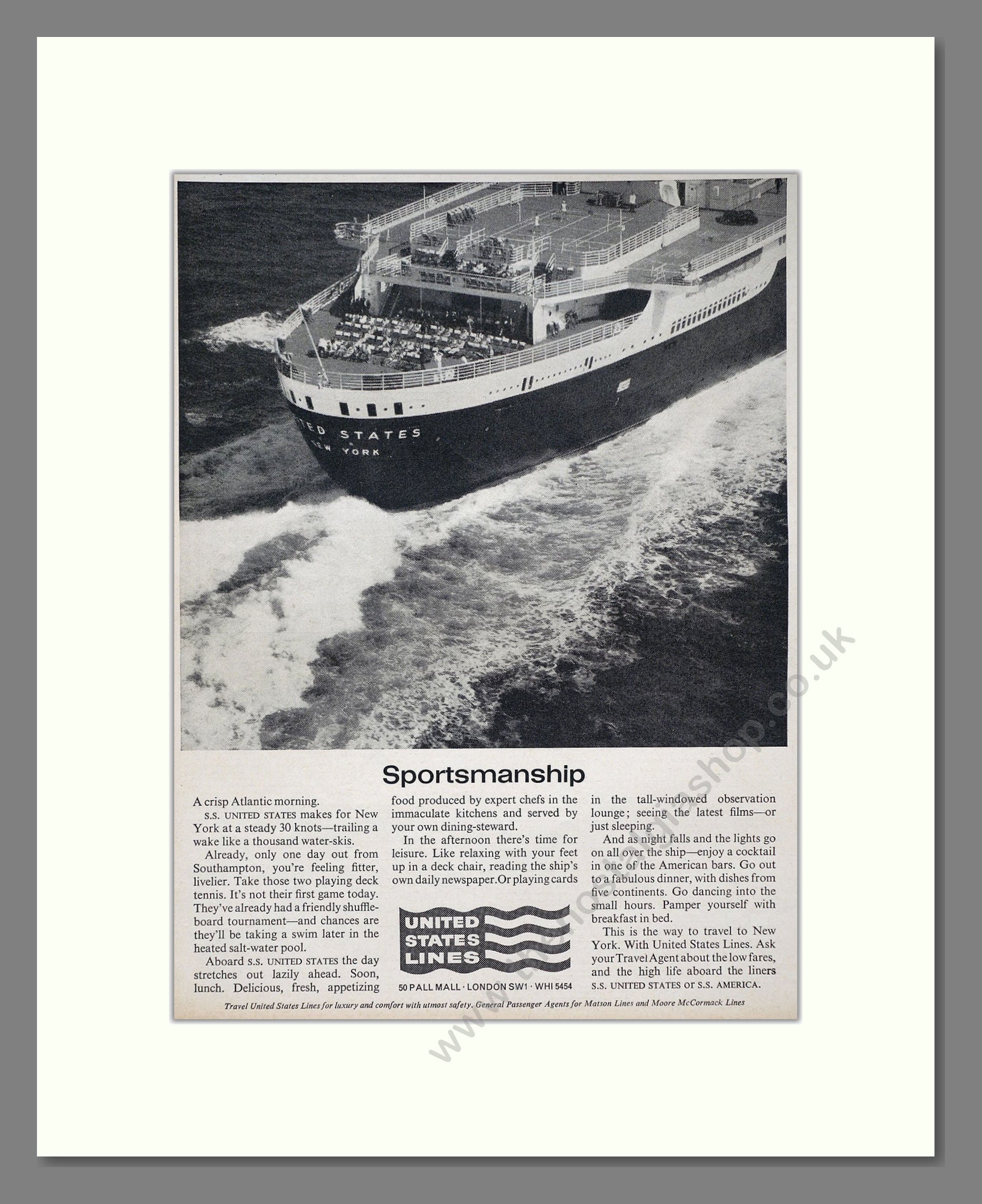 United States Lines - SS United States / Sportsmanship. Vintage Advert 1964 (ref AD63849)