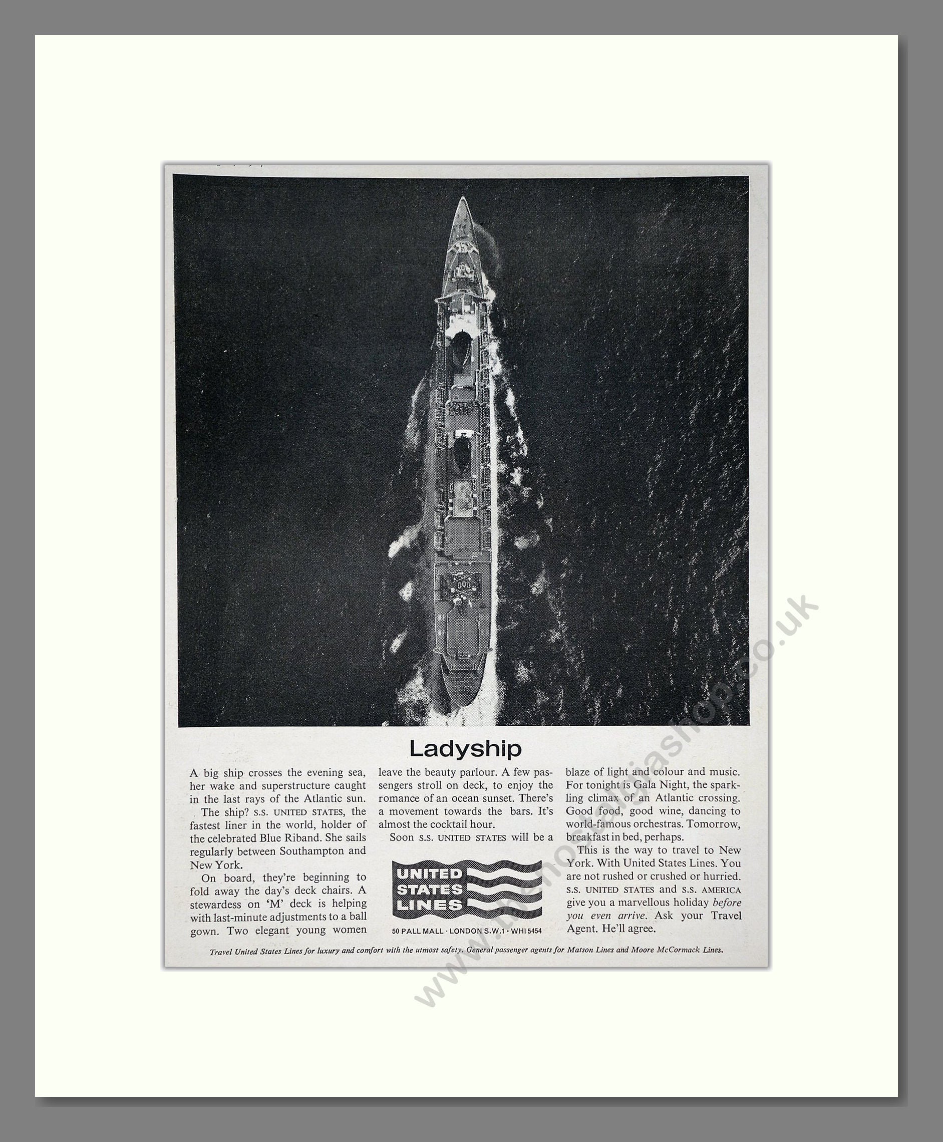 United States Lines - SS United States / Ladyship. Vintage Advert 1964 (ref AD63850)