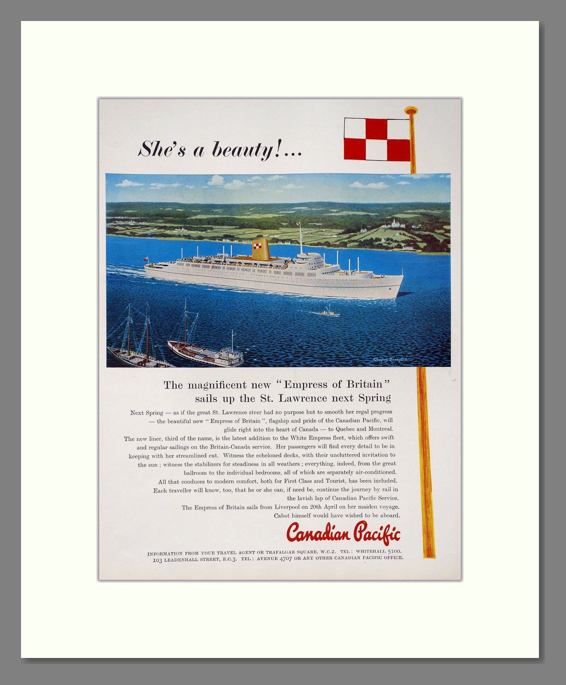 Canadian Pacific - Empress Of Britain. Vintage Advert 1955 (ref AD63851)