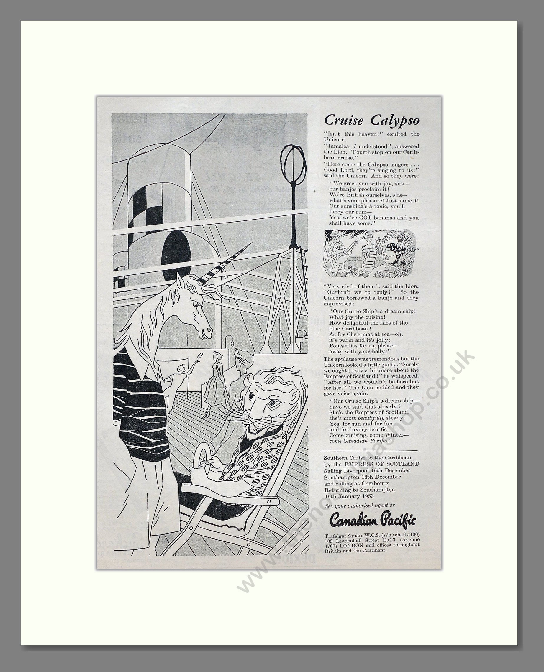 Canadian Pacific - Cruise Calypso. Vintage Advert 1952 (ref AD63854)
