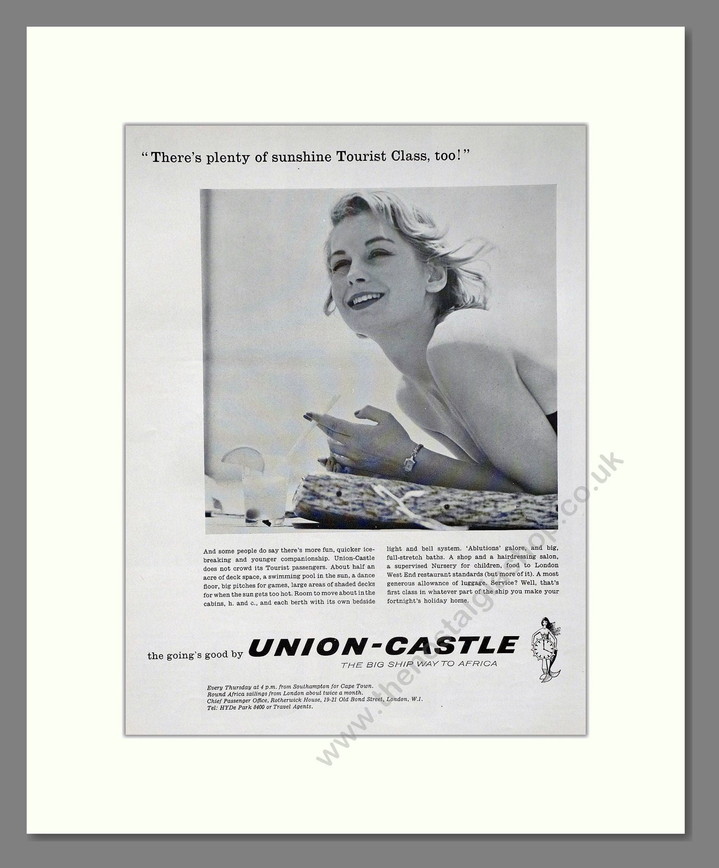 Union Castle - There's Plenty Of Sunshine Tourist Class. Vintage Advert 1960 (ref AD63860)