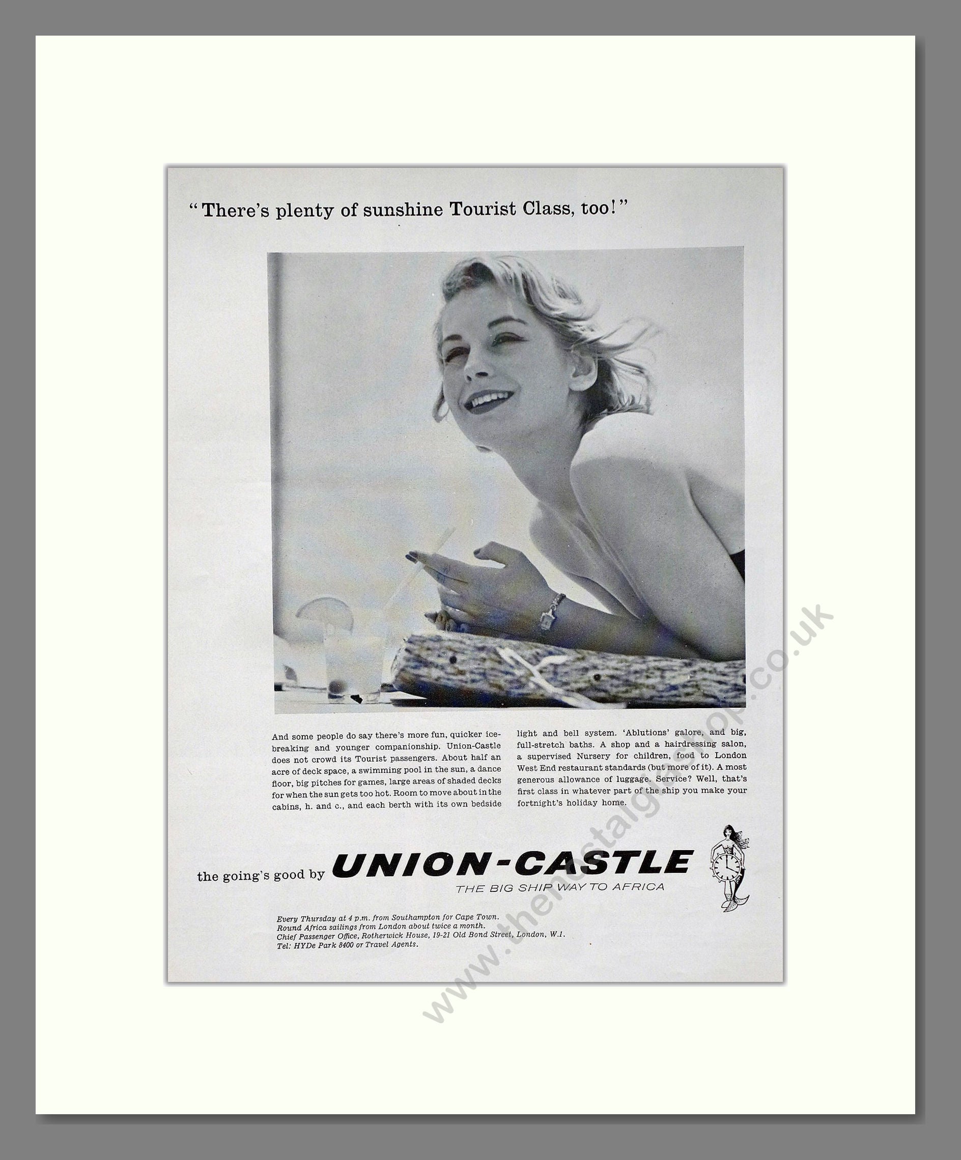 Union Castle - There's Plenty Of Sunshine Tourist Class. Vintage Advert 1960 (ref AD63860)