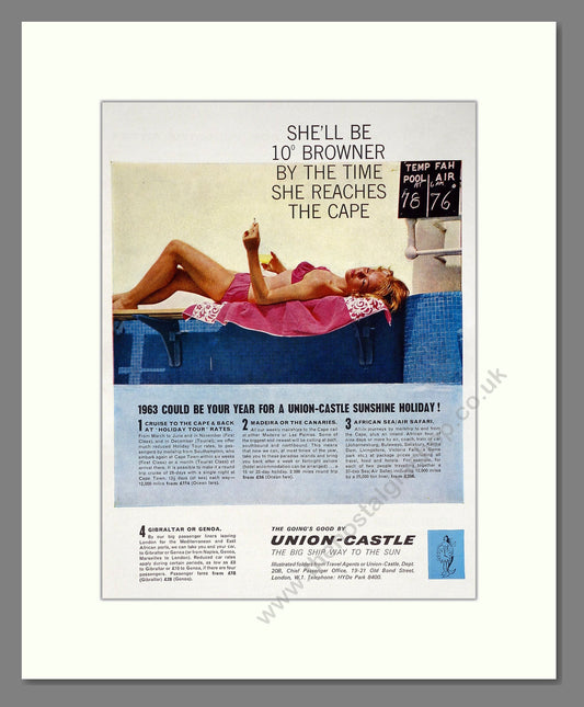 Union Castle - She'll Be 10 Degrees Browner. Vintage Advert 1962 (ref AD63864)