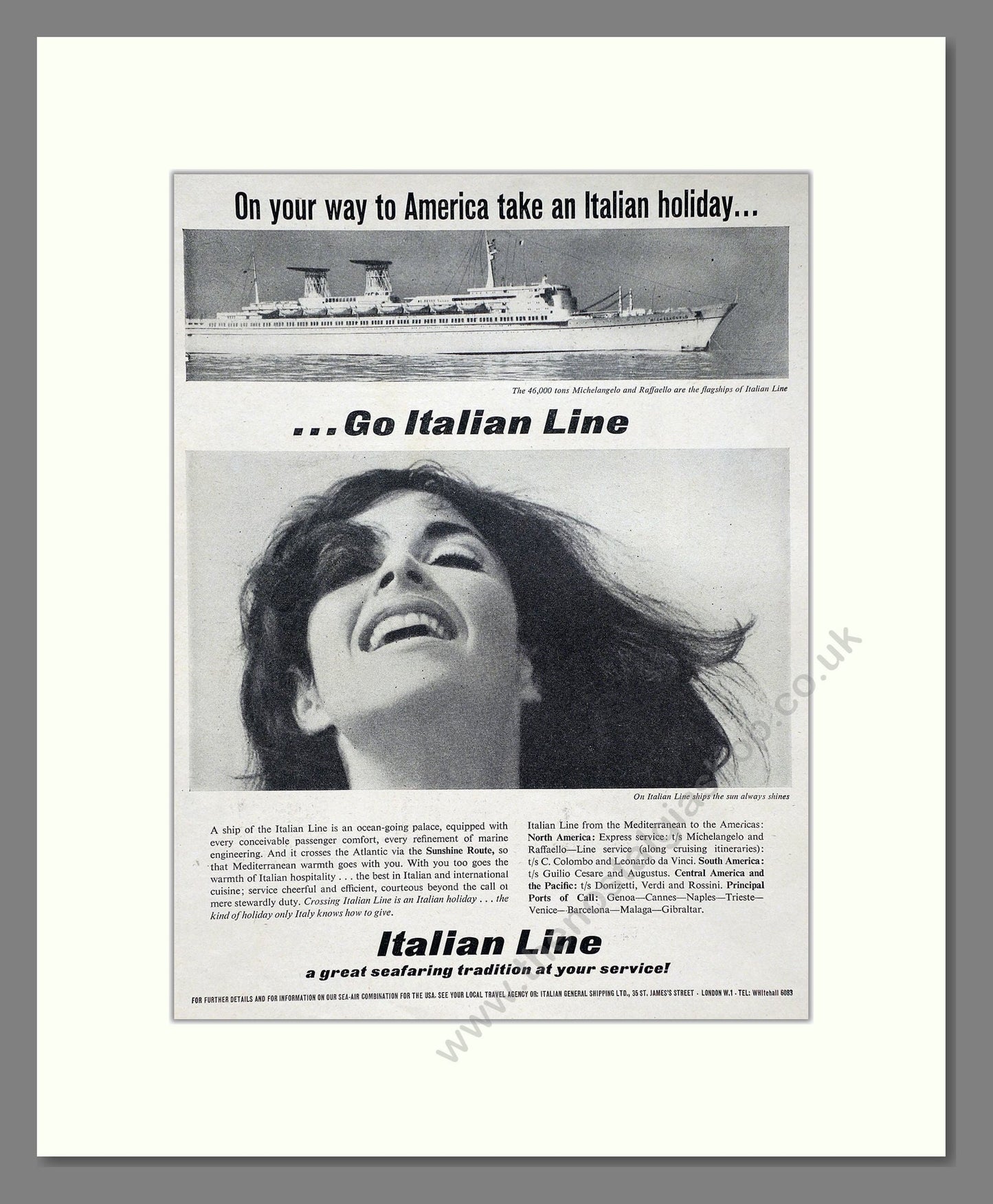 Italian Line - On Your Way To America. Vintage Advert 1965 (ref AD63868)