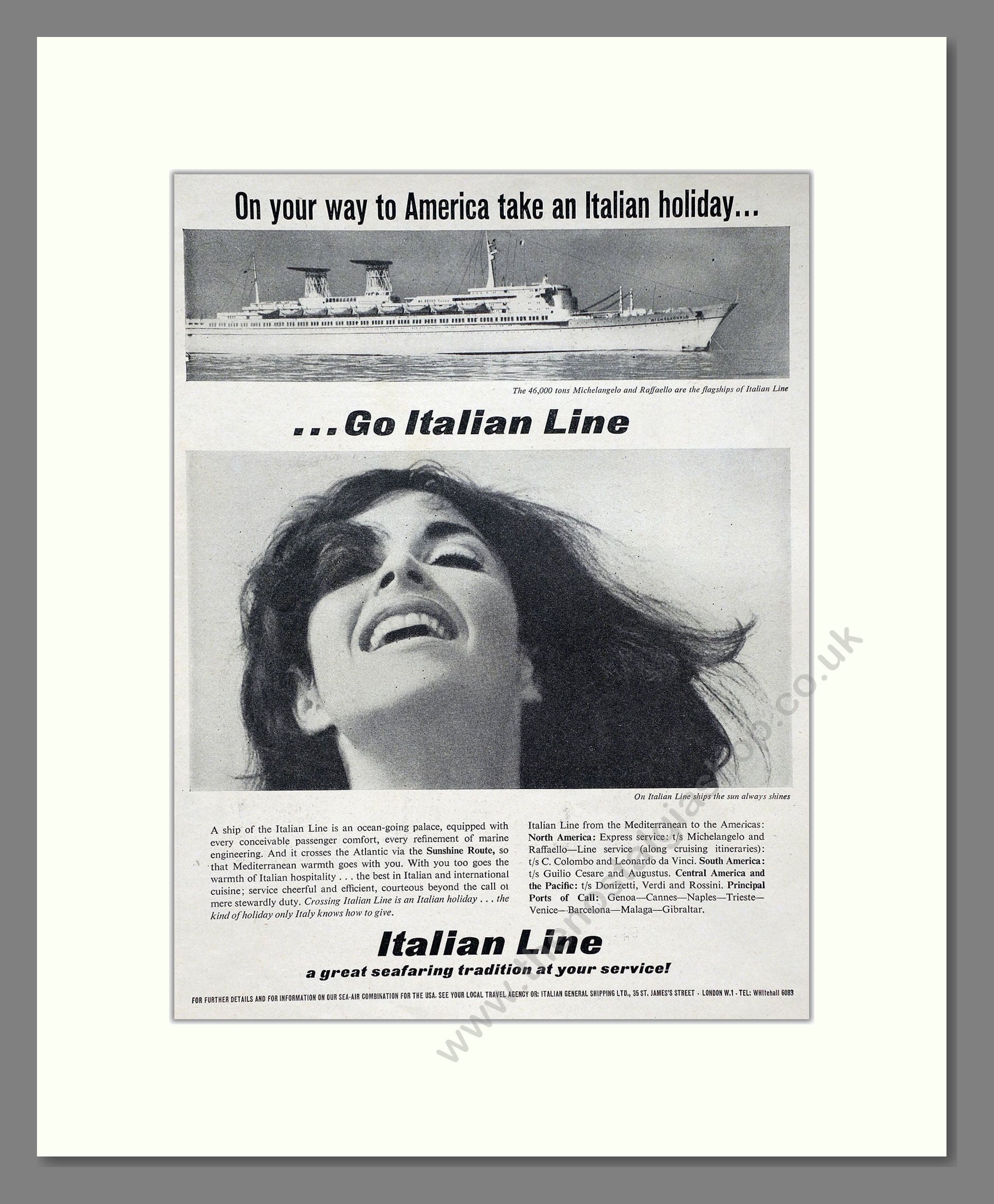 Italian Line - On Your Way To America. Vintage Advert 1965 (ref AD63868)