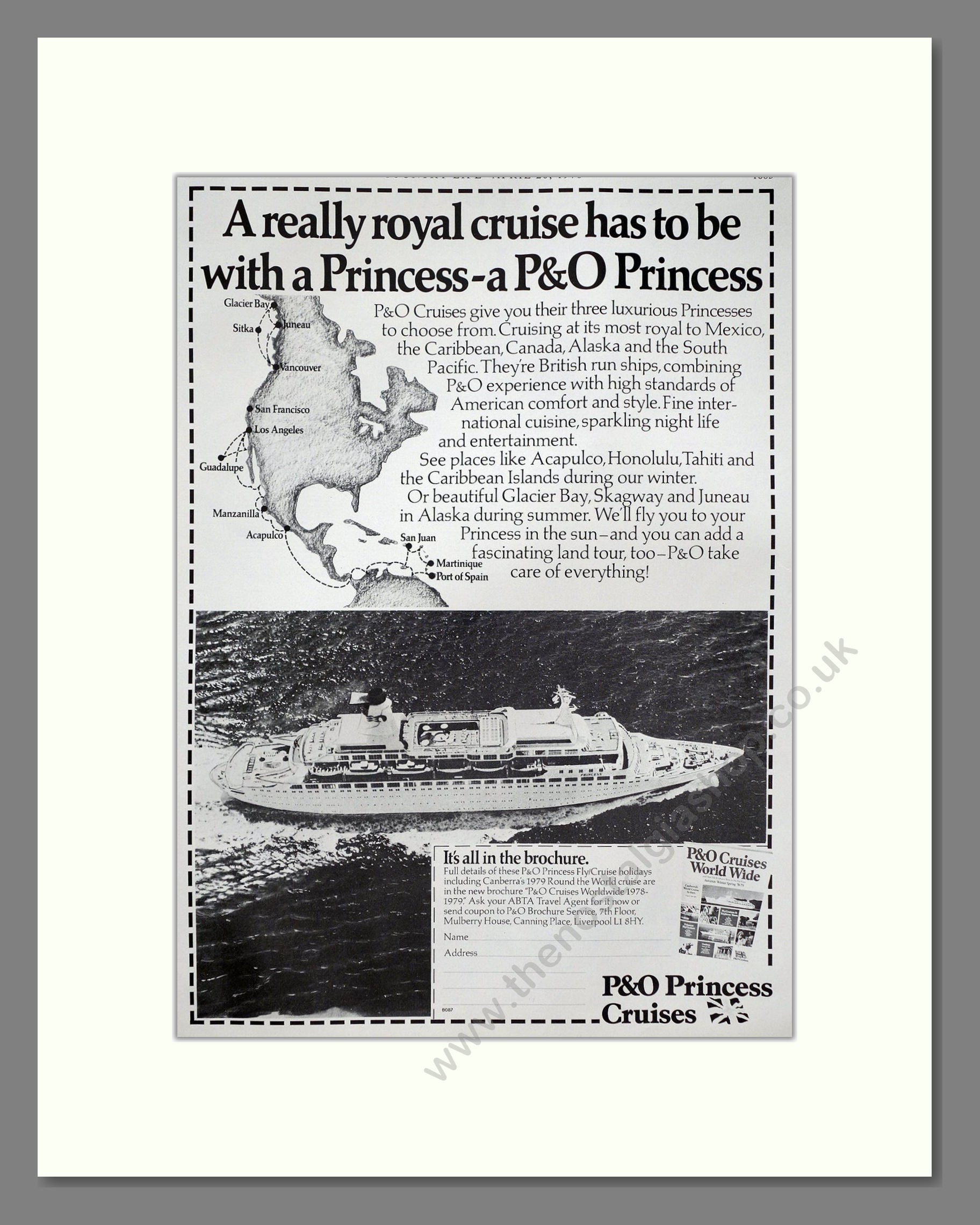 P And O - Princess Cruises. Vintage Advert 1978 (ref AD63892)