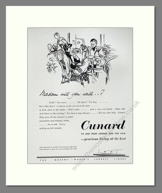 Cunard - Gracious Living At It's Best. Vintage Advert 1955 (ref AD63894)