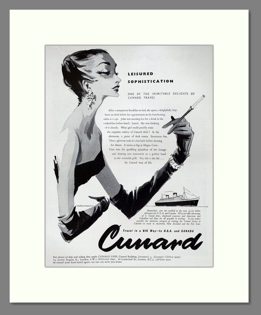 Cunard - Leisured Sophistication. Vintage Advert 1958 (ref AD63896)