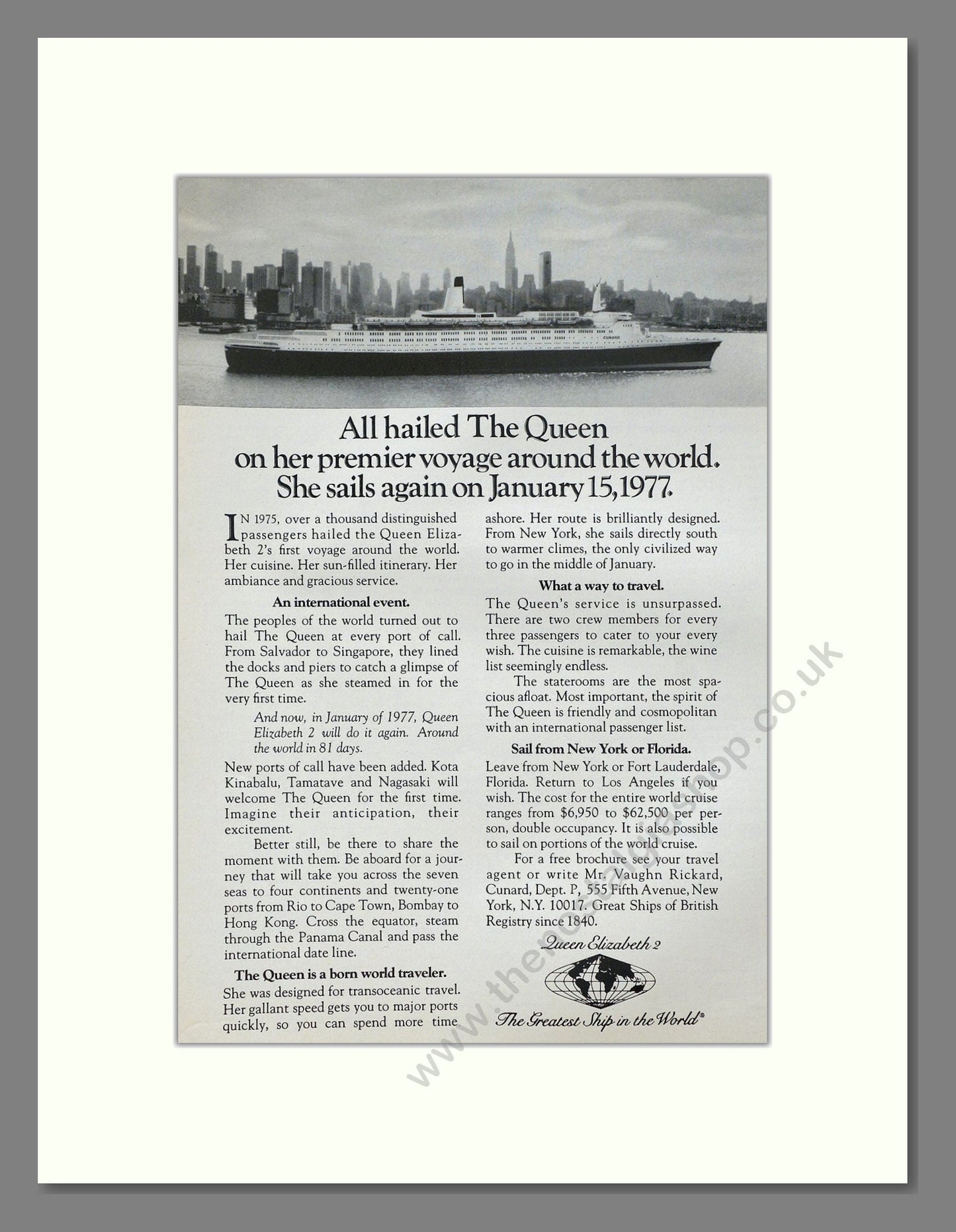 Cunard - QE2. Vintage Advert 1976 (ref AD63901)